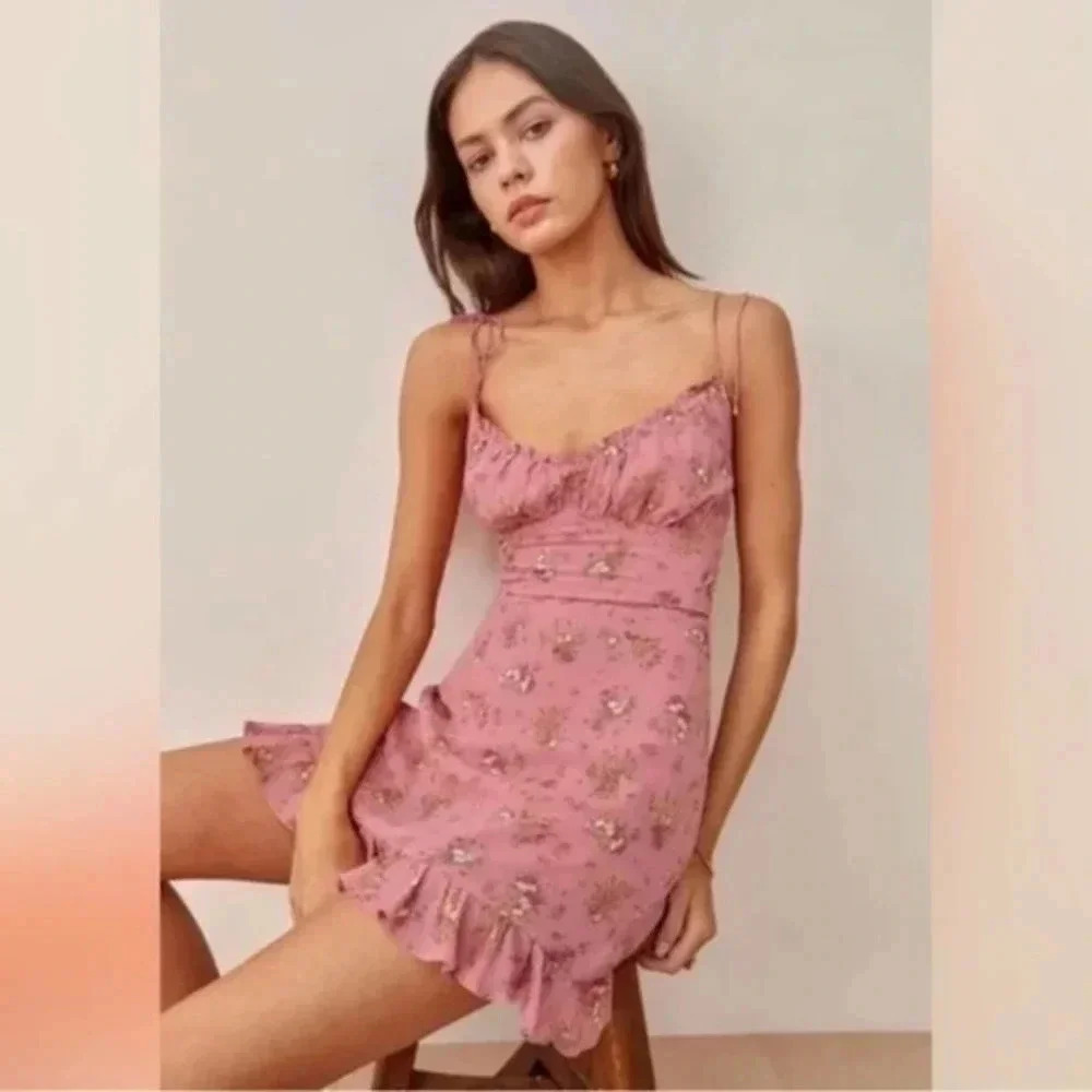 Reformation Esther Rosato Pink Floral Mini Dress B3069 - Picture 2 of 6